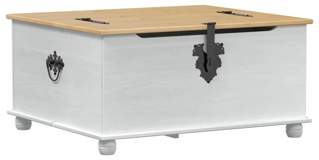 Malle de rangement blanche en bois massif de pin avec couvercle relevable
