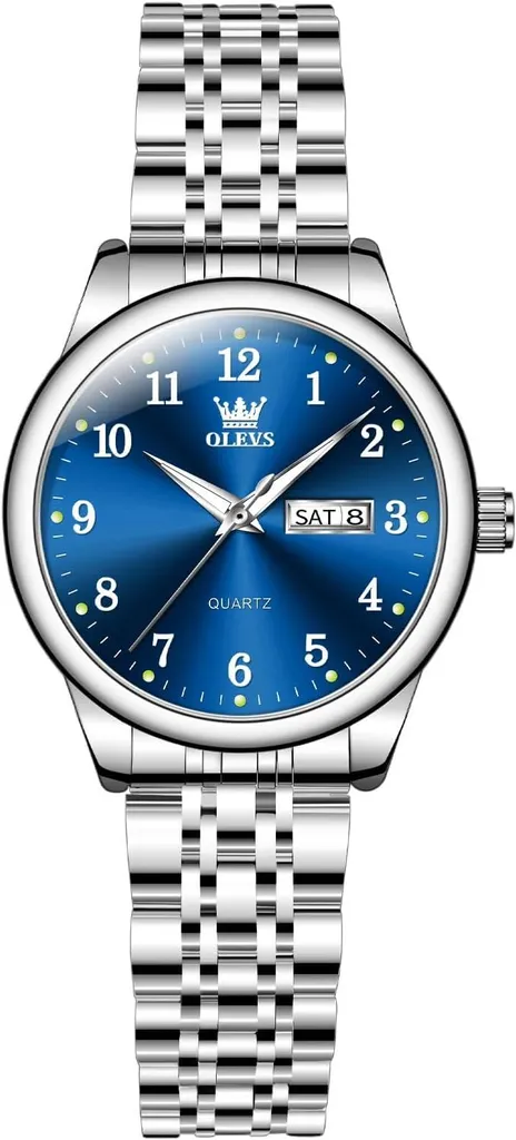 Classico impermeabile in acciaio inox Day-Date piccolo orologio da polso donne, elegante quadrante rotondo analogico al quarzo luminoso