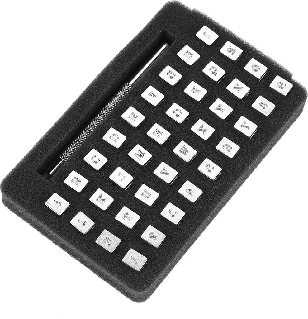 Leder-Stempelwerkzeuge, 36-teiliges Set aus metallischen Buchstaben- und Zahlenstempeln, 3 mm, ideal für DIY Lederhandwerk und Prägung