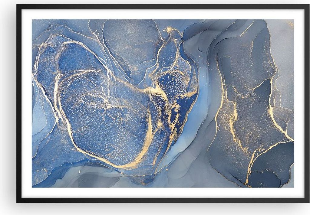 Gerahmtes Poster - Schwarzer Rahmen - Gold Blau Farbe - 91,5x61 cm - Wand Bild - Wanddeko - Wandbilder - Kunstposter - Wandposter - Bilderrahmen - ...
