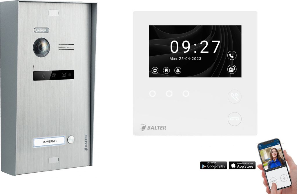 BALTER EVO HD MINI Aufputz Video Türsprechanlage Silber Set für 1-Familienhaus 1x 4,3" WLAN Monitor