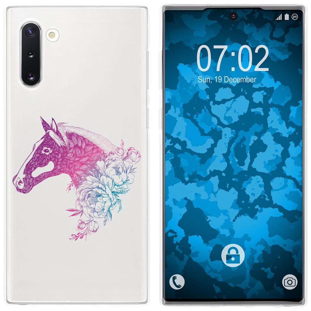 PhoneNatic Case kompatibel mit Samsung Galaxy Note 10 Silikon-Hülle Floral Pferd M5-6