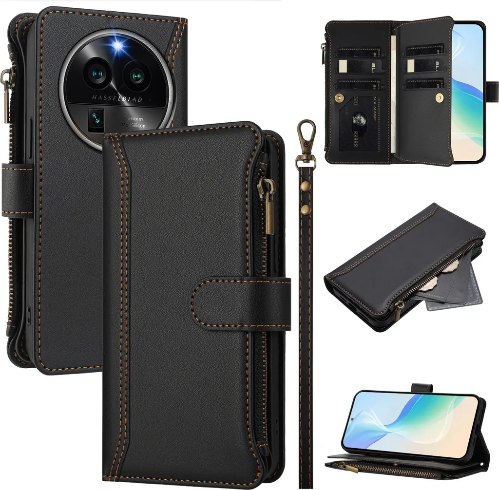 Cover Multifunzione Oppo Find X6 Pro - Portafoglio Nero Resistente