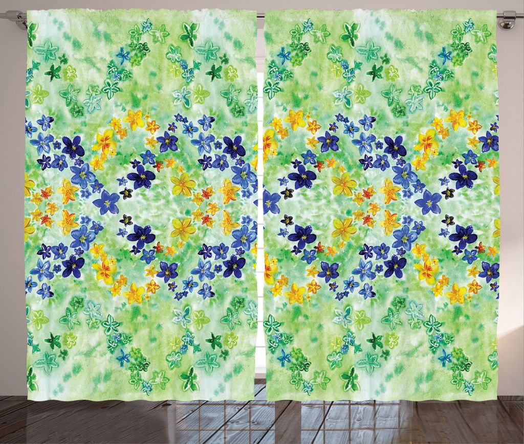 ABAKUHAUS Grün Rustikaler Gardine, Japanischer Garten, Schlafzimmer Kräuselband Vorhang mit Schlaufen und Haken, 280 x 225 cm, Grün Blau