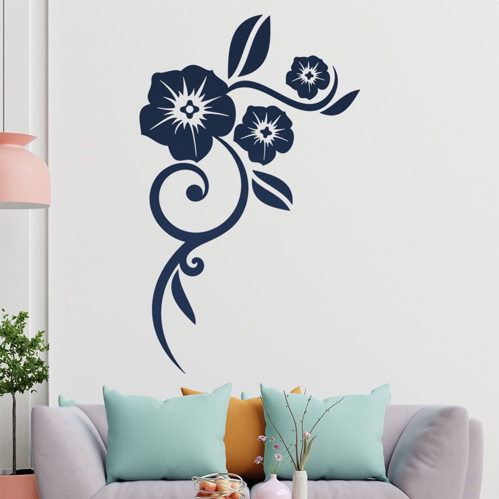Blume - Linien Wandtattoo in 6 Größen - Wandaufkleber Wall Sticker - Dekoration, Küche, Wohnzimmer, Schlafzimmer, Badezimmer