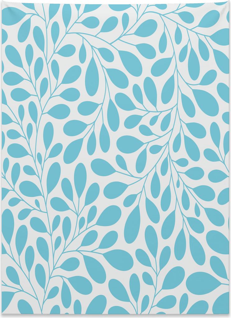 Abakuhaus Blätter Wandteppich, Üppiges Laub-Muster aus Weiches Mikrofaser Stoff Kein Verblassen Klare Farben Waschbar, 110 x 150 cm, Weiß und Aqua