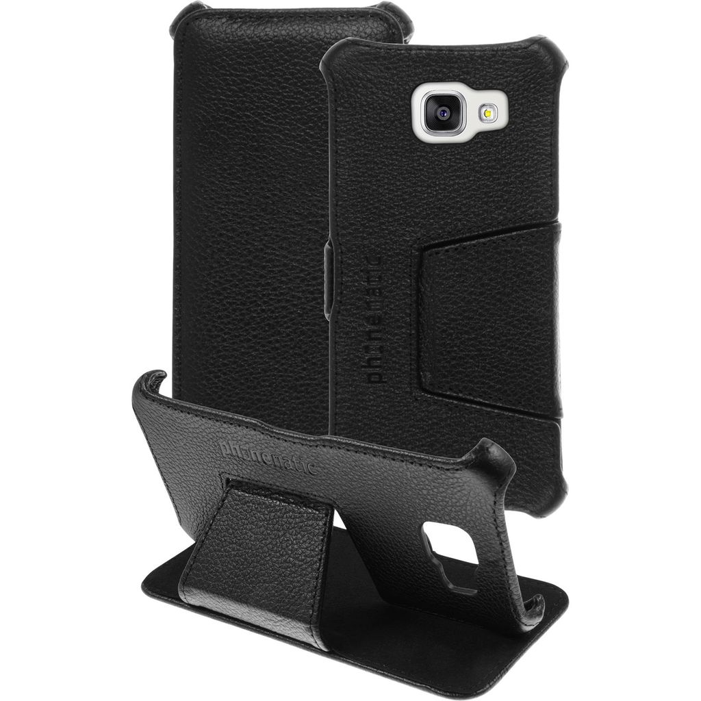 PhoneNatic Echt-Lederhülle kompatibel mit Samsung Galaxy A5 (2016) A510 - Leder-Case schwarz + Glasfolie