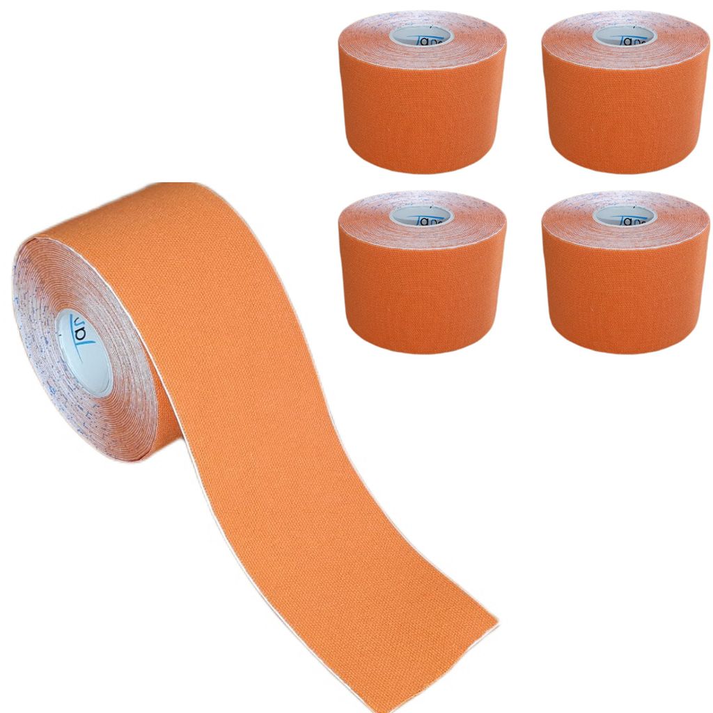 5 Rollen - Tapefactory24 Getting Started Kinesiologie Tape 5cm x 5m - orange, Tapes Taping Klebeband Tapeverband Bandage wasserfest