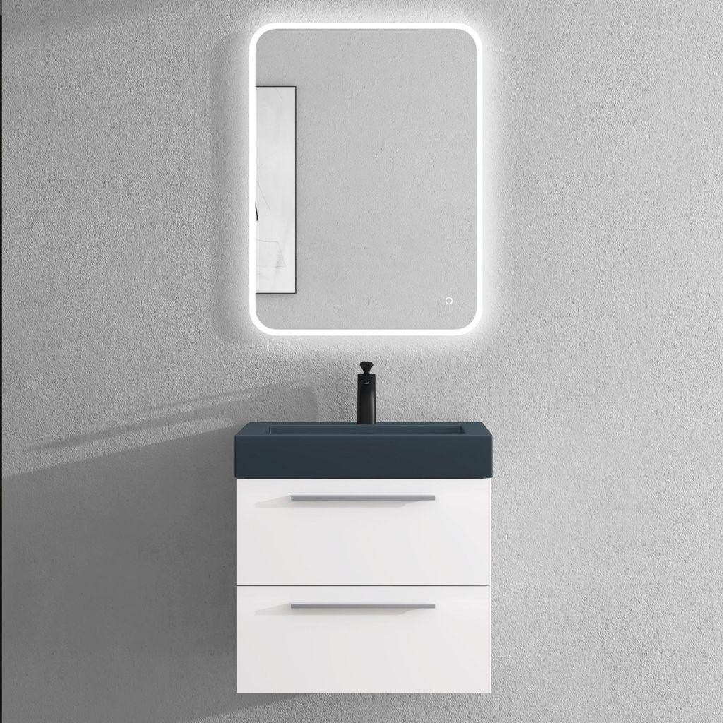 doporro Badmöbel-Set Waschbeckenunterschrank mit Soft-Close in Matt Weiß 60x48x60cm Waschplatz komplett Set inkl. Mineralguss-Waschbecken in matt...