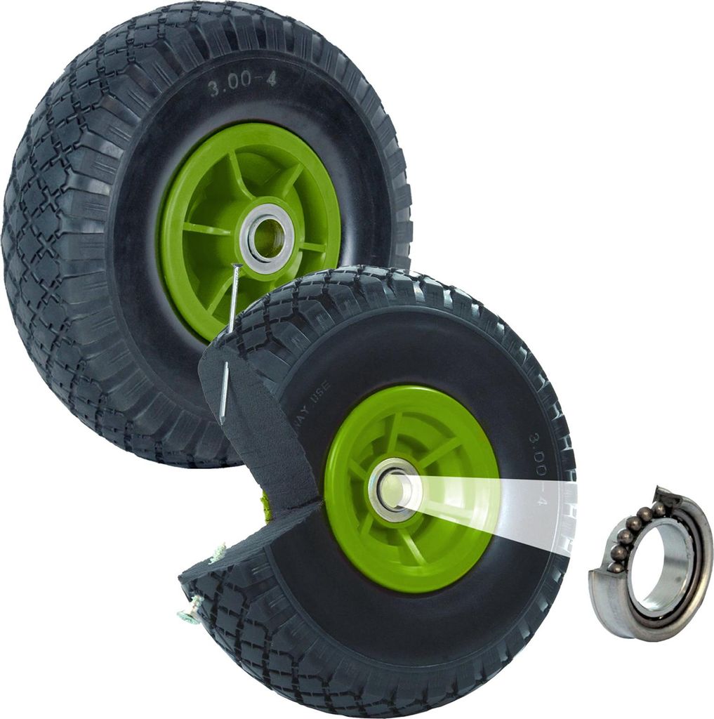 2x Sackkarrenrad PolyurethanRad 260x85 mm 3.00-4 60 mm versetzte Nabe Ø 20 mm grün Vollgummi Bollerwagen