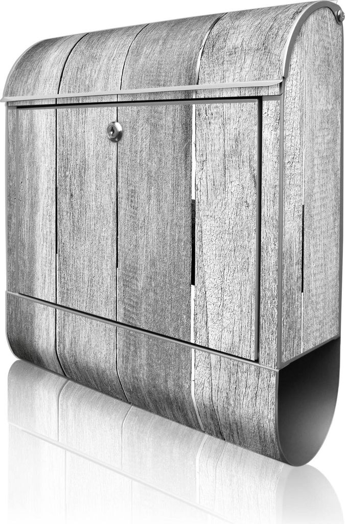 banjado Design Briefkasten Stahl silber mit Zeitungsfach pulverbeschichtet "Holz Monochrom" 38x46x12,5cm & 2 Schlüssel - Postkasten A4 Einwurf ink...