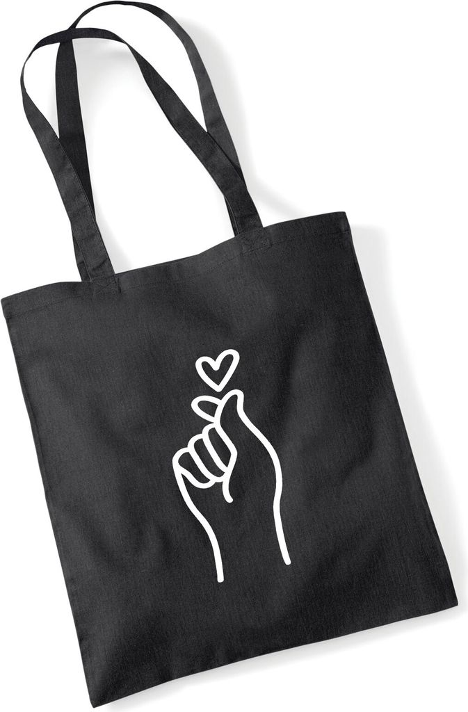 Huuraa Jutebeutel K-Pop Fingerherz Zeichen 10 Liter Black Baumwolle Tasche Geschenkidee