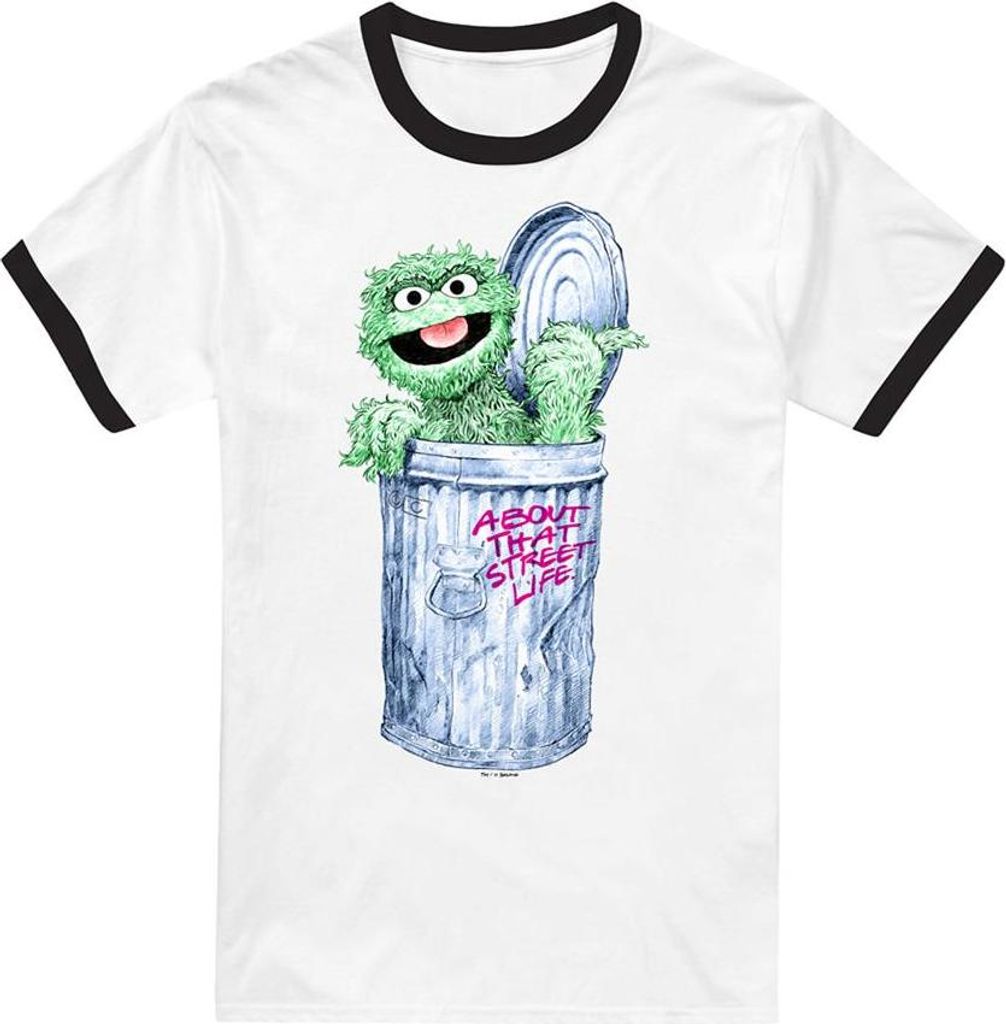 Sesame Street - "About That Street Life" T-Shirt Ringer-Stil für Herren/Damen Uni TV19887 (S) (Weiß/Grün/Silber)