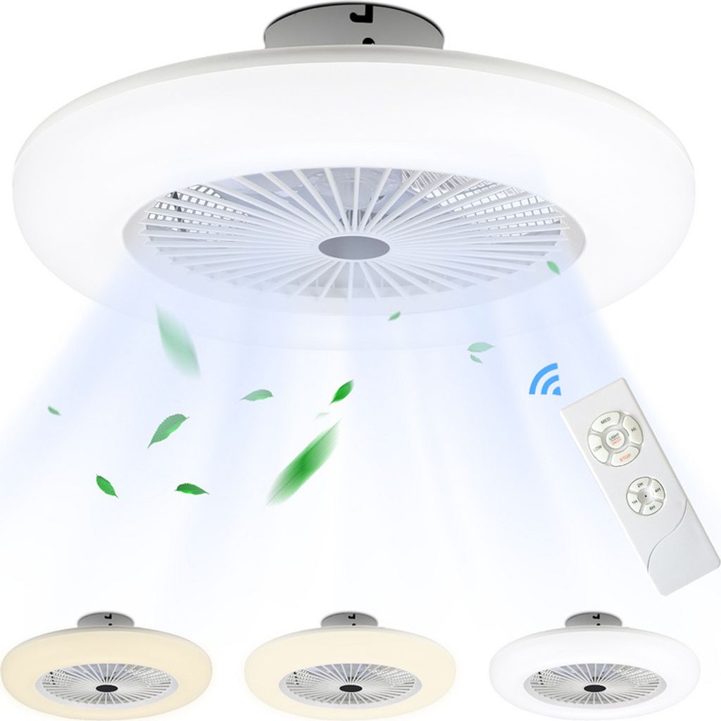 TolleTour Deckenventilator 80W Leise Deckenleuchte Ventilator Dimmbar mit Beleuchtung und Fernbedienung Leuchte/ Ventilator getrennt schaltbar