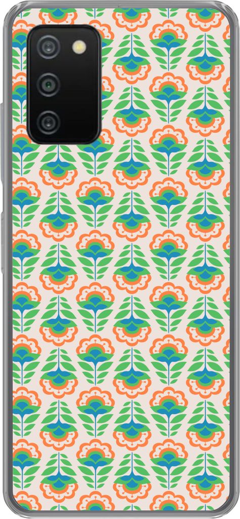 MuchoWow Handyhülle Schutzhülle Hülle für Telefoonhoesje Samsung Galaxy A03s Retro - Blumen - Design - Grün - Orange Silikon Softcase Handy ...
