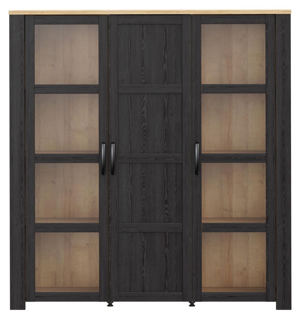 Stauraumvitrine >BOHOL< in Eiche Nachbildung / Cabezone - 151,1x160,6x42cm (BxHxT)