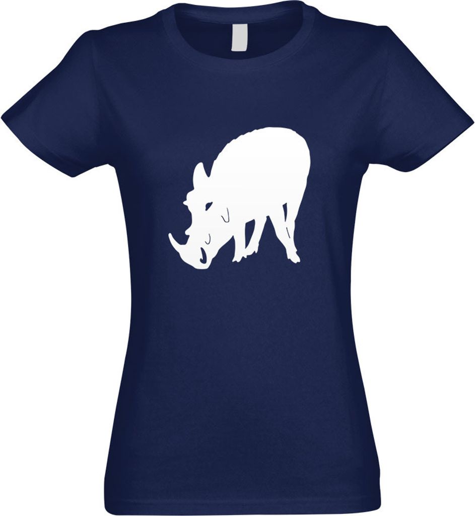 Kiwistar - T-Shirt tailliert - Damen - Navy - Wildschwein Motiv 3 - Keiler - mit Motiv Bedruckt - Funshirt Design - Sport - Freizeit - Damen - M