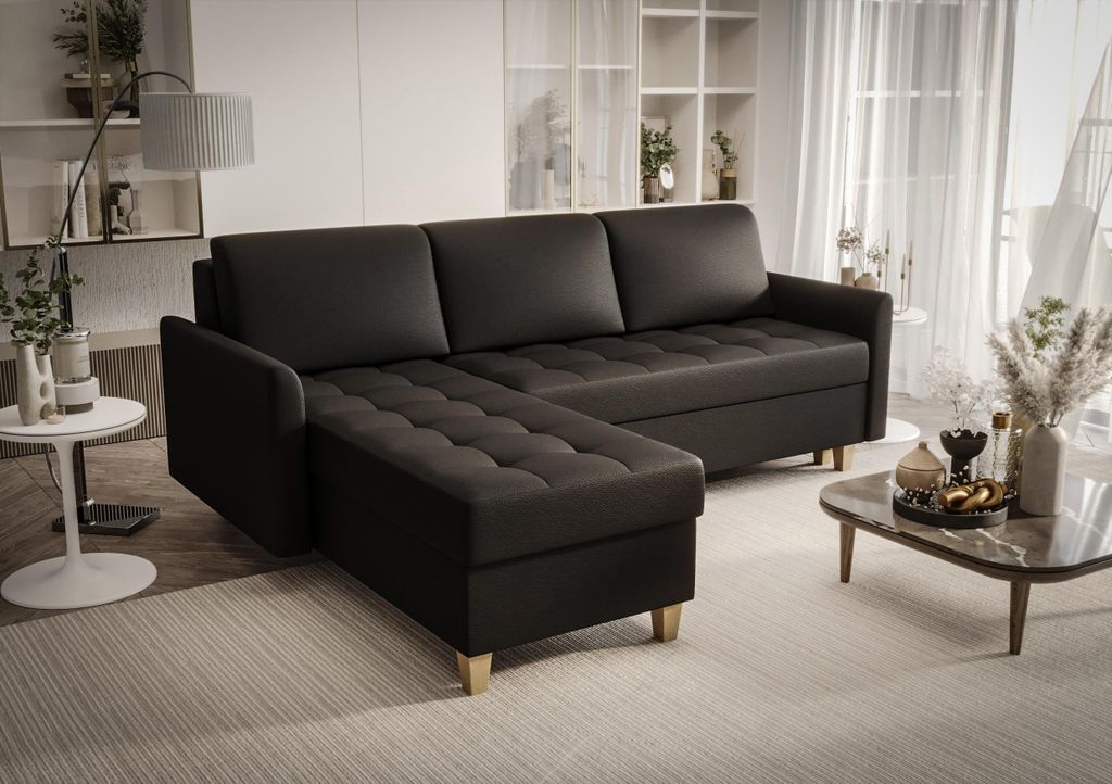 Ecksofa 240x180 cm Schwarz Links Kunstleder Kongo RBN08