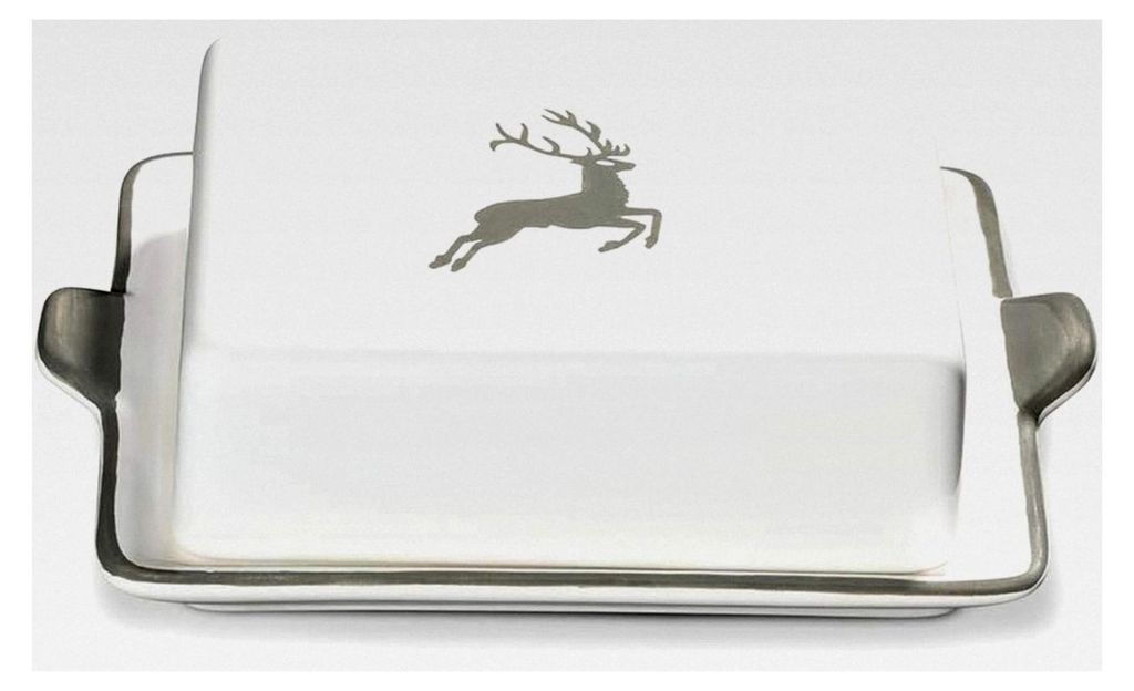 Butterdose Größe: l= 20,5 cm x b= 14,5 cm x h= 5,7 cm grauer Hirsch Geschirr, handgefertigt in Österreich