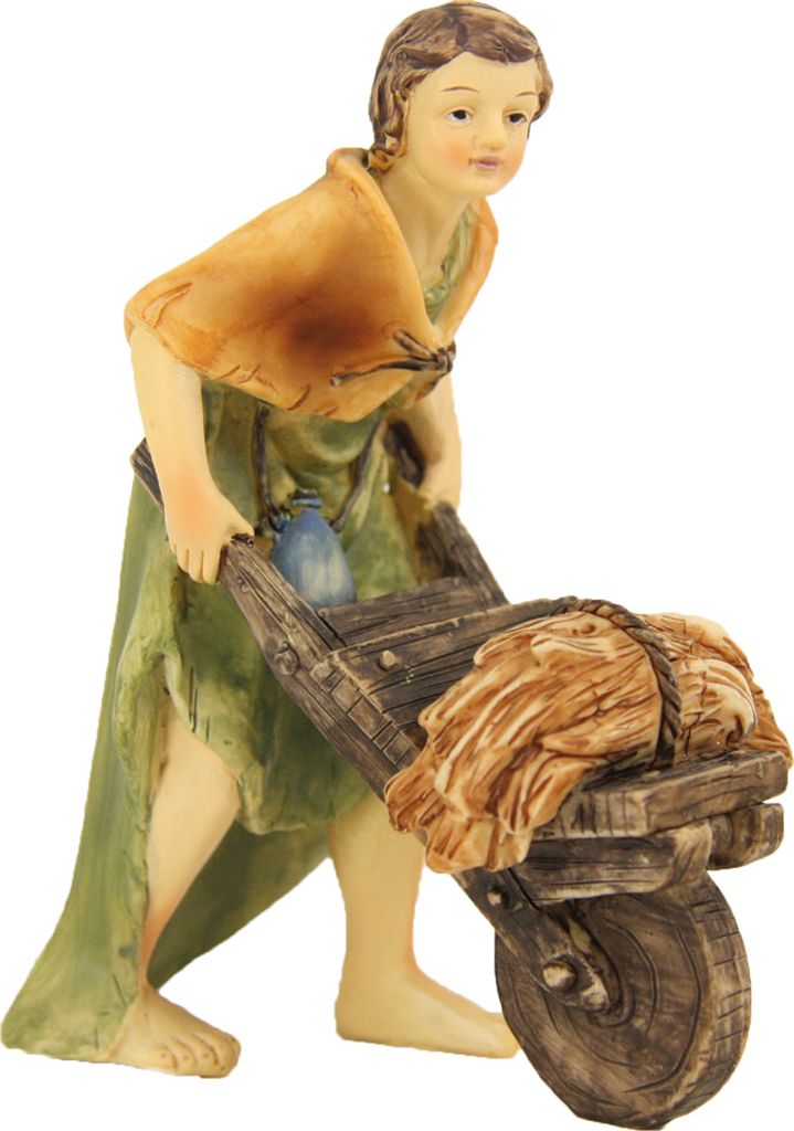 FADEDA JOK: Bauer mit Schubkarre / Höhe:10 cm / handbemalt / detailgetreue Krippen Figuren - Weihnachten Tisch Dekoration Krippe Zubehör