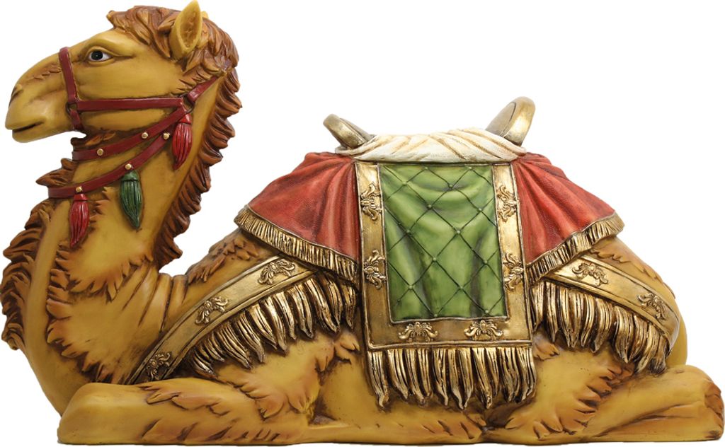 FADEDA Kamel liegend, Sattel bunt / Höhe:43 cm / handbemalt / detailgetreue Krippen Figuren - Weihnachten Tisch Dekoration Krippe Zubehör