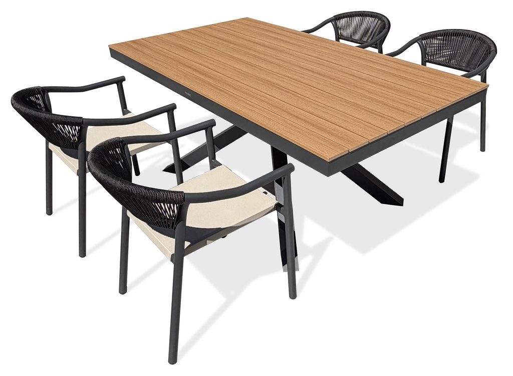 4-sitzige Garten-Essgruppe aus Aluminium – Anthrazitgrau