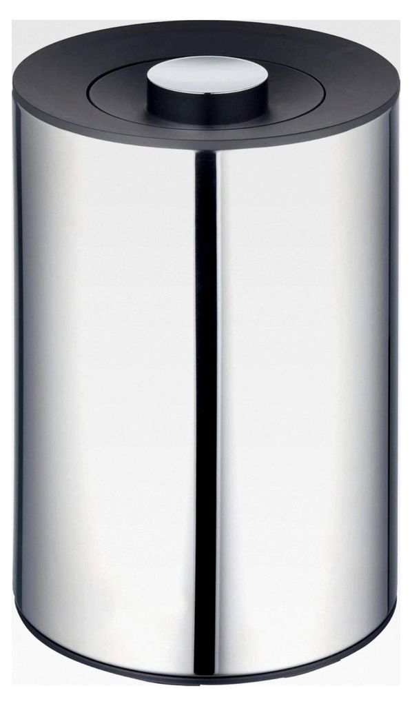 Abfalleimer, 5 Liter, Ø21 cm, H: 28,8 cm, Standmodell, verchromtes Metall, mit Innenbehälter und Deckel, schwarz, Mülleimer für das Badezimmer