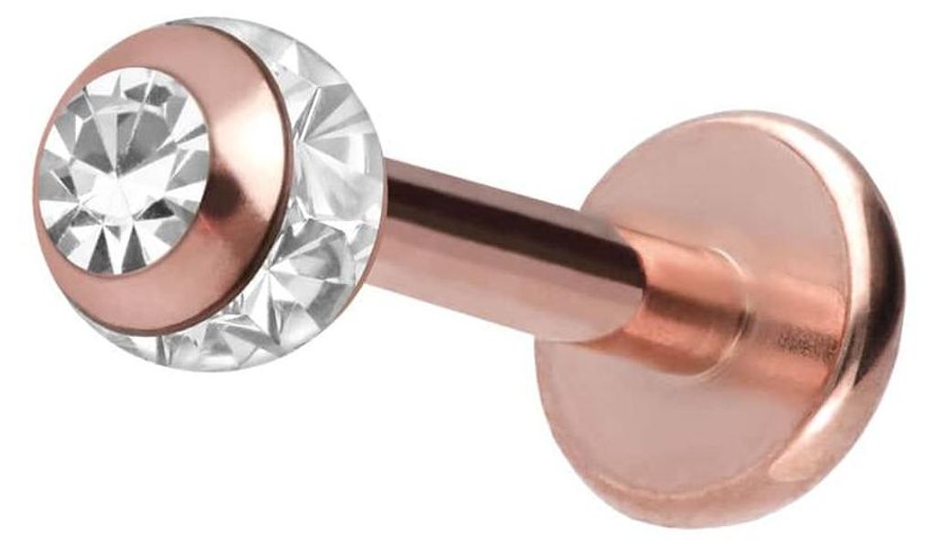 Ohrpiercing, Nasenpiercing Chirurgenstahl Labret EPOXY-RING-KUGEL + KRISTALL RoséGold Stablänge: 7mm + Stabstärke: 1,2mm + Kugelgröße: 3mm