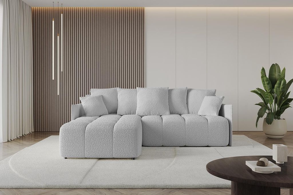 ALTDECOR Ecksofa mit Schlaffunktion und Bettkasten LONLI-L 251x189x68 cm Hellgrau - Corner Sofa Bett Eckcouch Couch L-Form Schlafcouch Ausziehbar W...