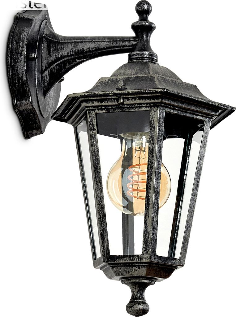 Rivale Wandlampe abwärts aus Metall/Glas in Schwarz/Grau/Silberfarben/Klar