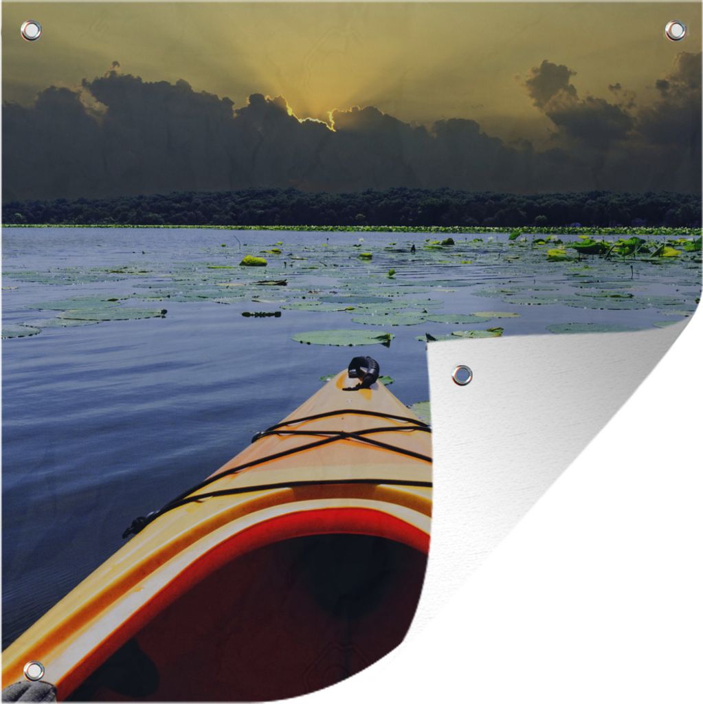 MuchoWow 50x50 cm Outdoor-Poster Gartendeko Sichtschutz Garten Poster für den Garten Mit dem Kajak über den See