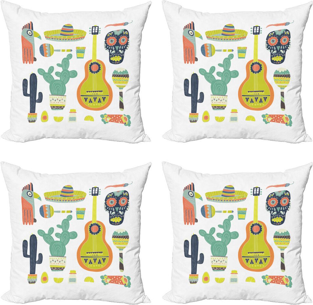 ABAKUHAUS Fiesta Kissenbezug Set (4 Stück), Mexikanische Motive Taco, Moderner Doppelseitiger Digitaldruck, 45 cm x 45 cm, Mehrfarbig