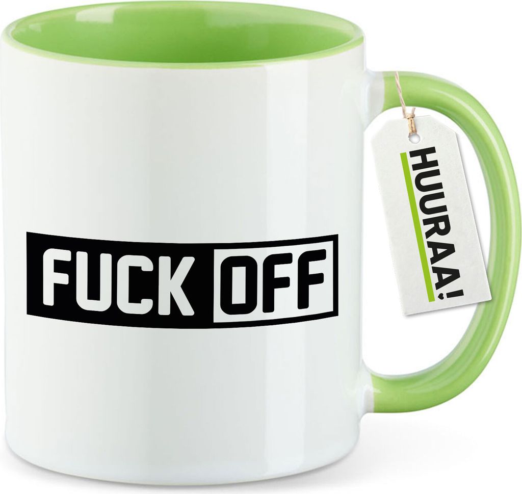 Huuraa Kaffeetasse Fuck Off Schriftzug 330ml Grün Keramik Kaffeebecher Geschenkidee