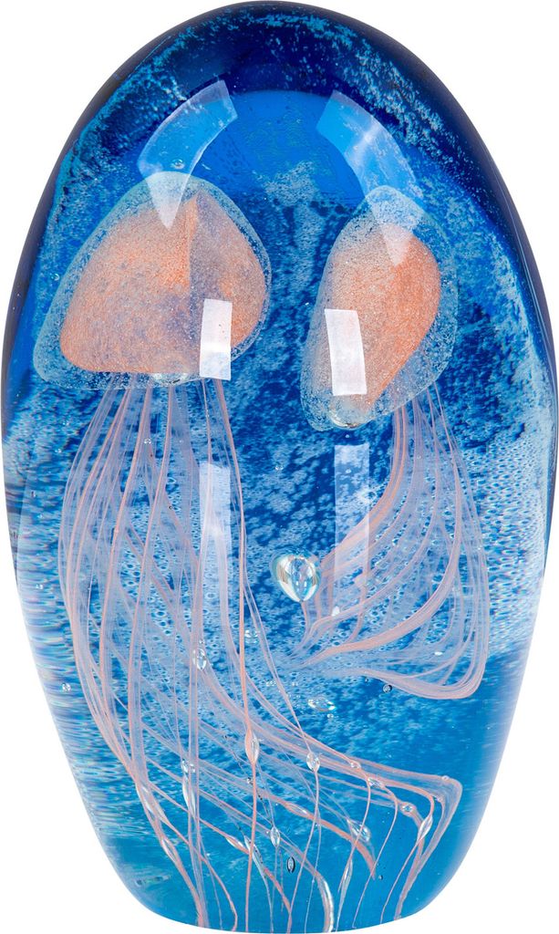 Design Glas Skulptur H13cm Blau Weiß Qualle Kunst Unikat Briefbeschwerer Figur