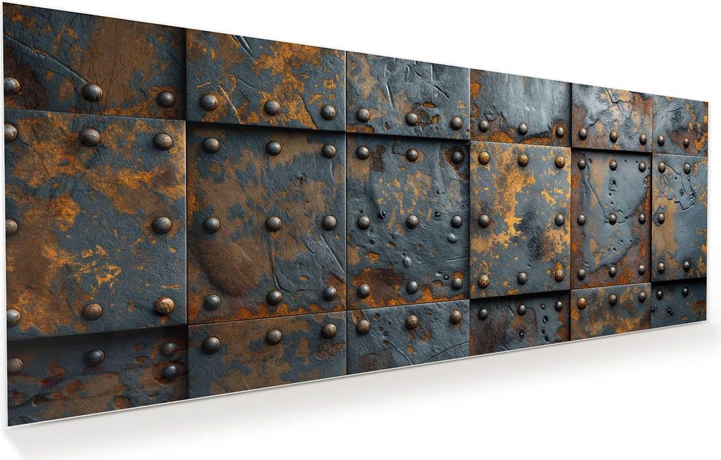 Glasbild 150x60cm in XXL für Wohnzimmer, Schlafzimmer Motiv Eisenplatten Vintage