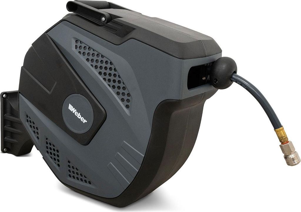 Weber Druckluft Schlauchtrommel 3/8 Zoll 15 m automatischer Schlaucheinzug Druckluftschlauch Aufroller Automatik Wandmontage Kompressor-Zubehör