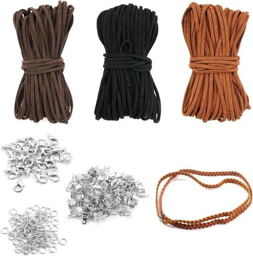 Cordon en cuir plat 3mm noir et foncé pour création de bijoux DIY - 30m