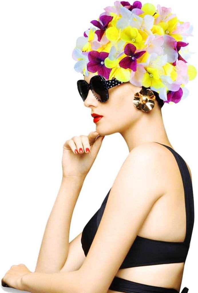 Schwimmhaube für Damen, Blumenmuster, Elastisch, Leicht, Produktbild 