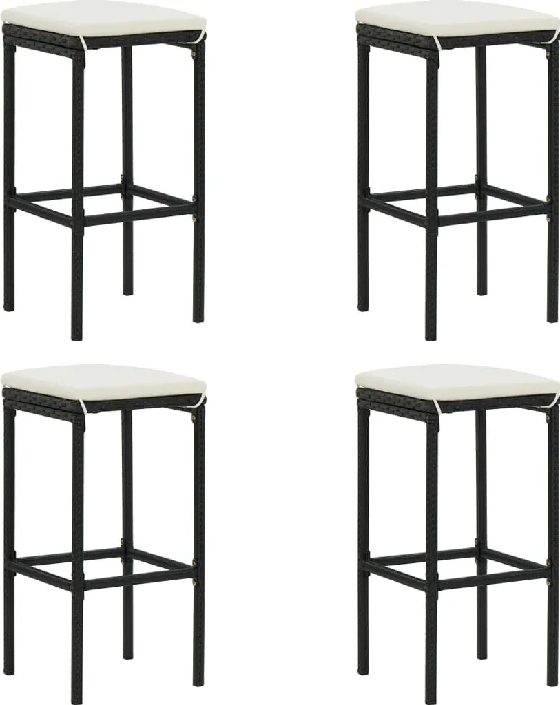 Sgabelli da Bar in Polirattan Nero con Cuscini - Set 4 Pezzi Outdoor