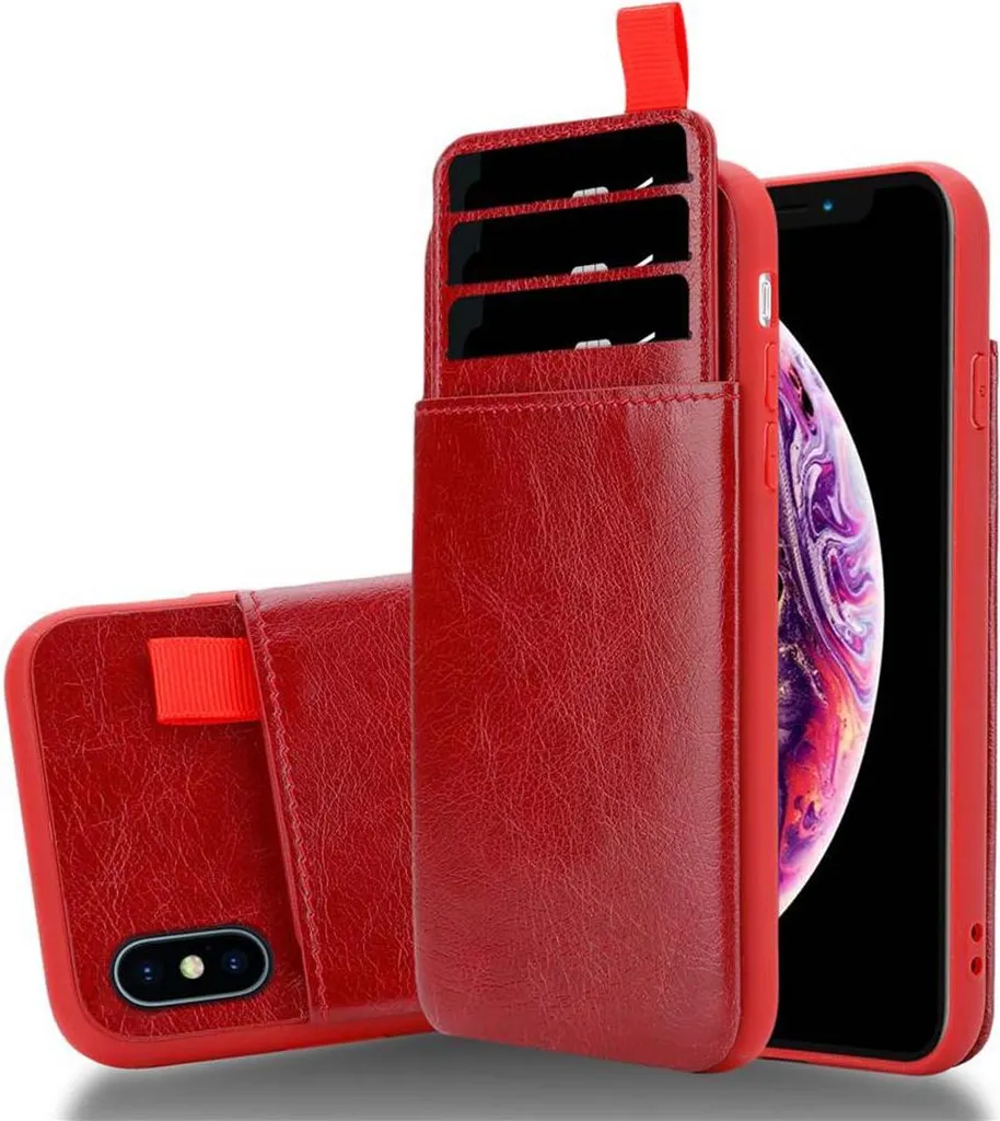 Custodia Protettiva iPhone X/XS Cadorabo: Rosso TPU e Porta Carte