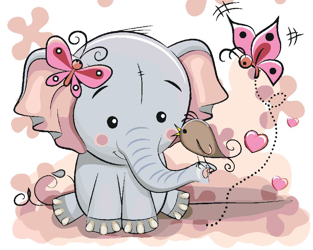 Zuty - Malen nach Zahlen - KLEINER ELEFANT MIT SCHMETTERLINGEN, 40x50 cm, mit Keilrahmen (bereits gespannt)