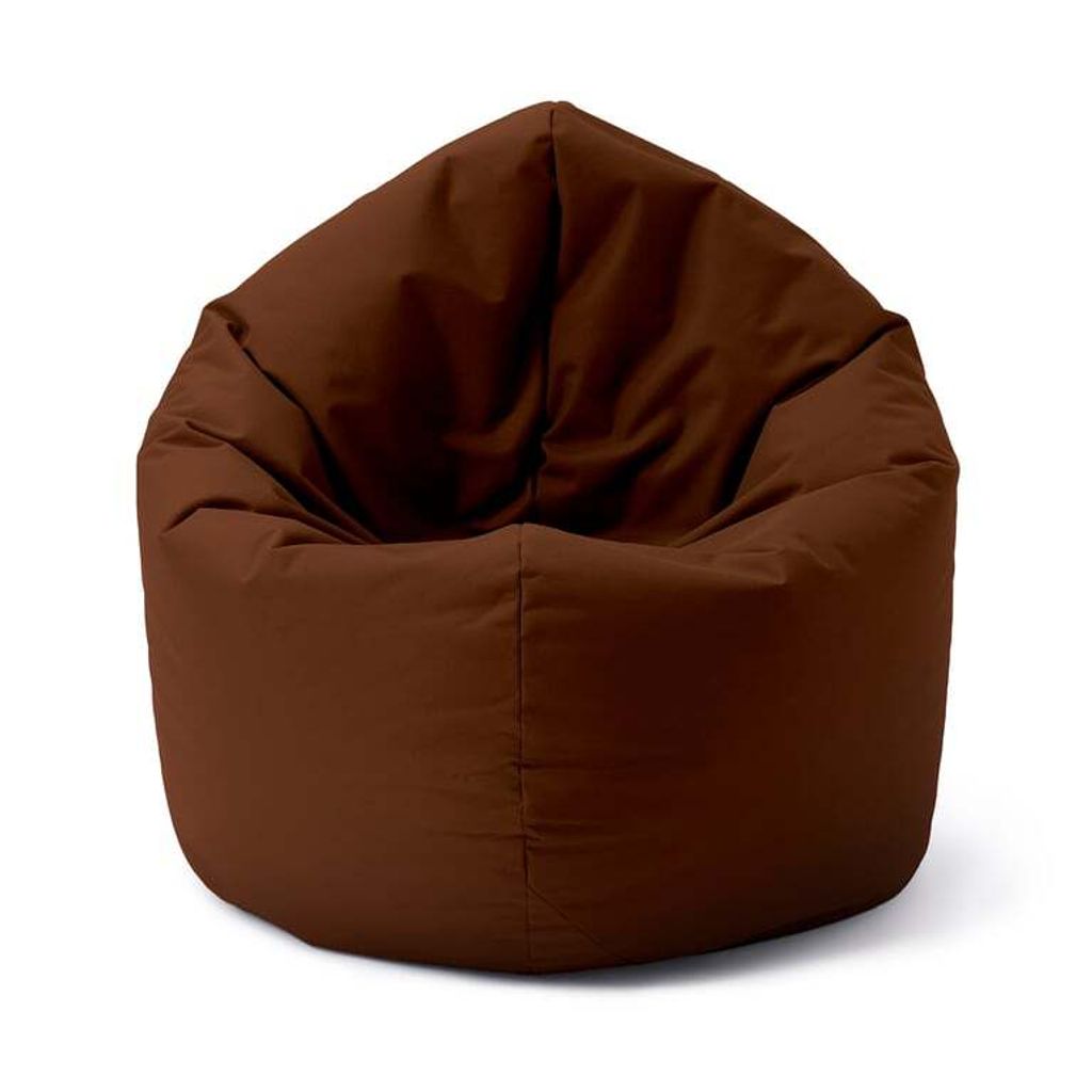 A brown beanbag chair is shown against a white background.
