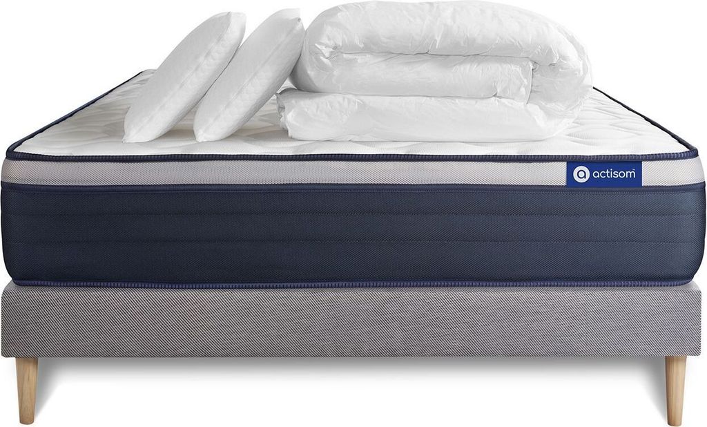 Komplettpaket Bett - Matratze 180x200 cm + Boxspringbett mit Lattenrost (im Set) + 2 Kopfkissen + Bettdecke - Actilatex Max