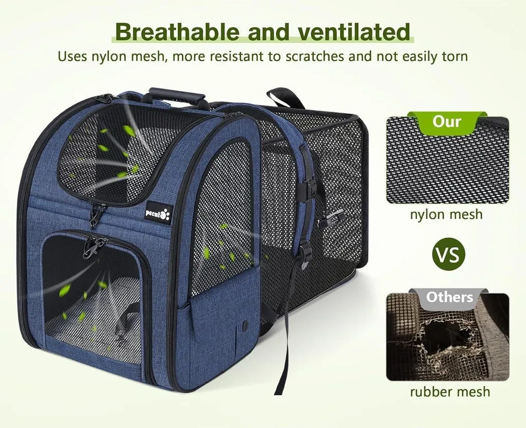 Sac à dos pour chat extensible bleu pliable supportant jusqu'à 8kg - 4