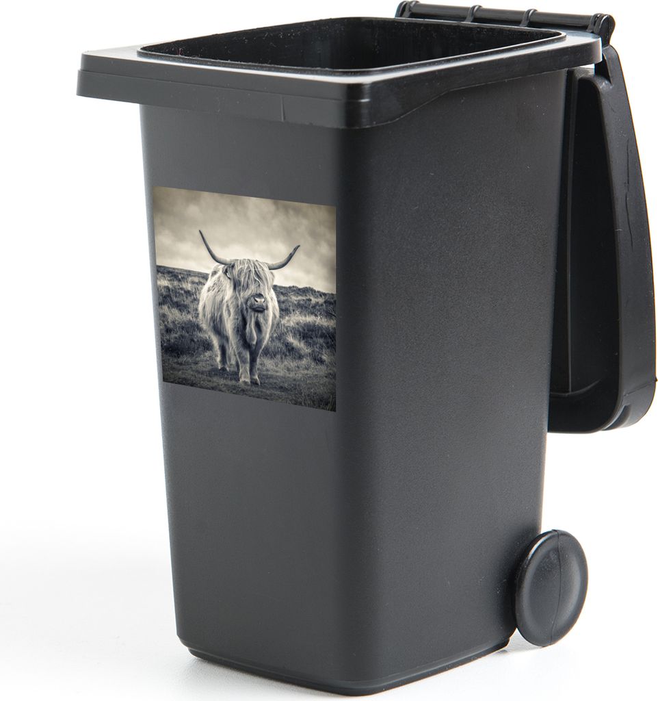 MuchoWow Mülltonnenaufkleber Schottischer Hochländer - Tiere - Wolken - Kuh - Natur 40x40 cm - Abfall-Aufkleber - Container - für Abfallcontainer