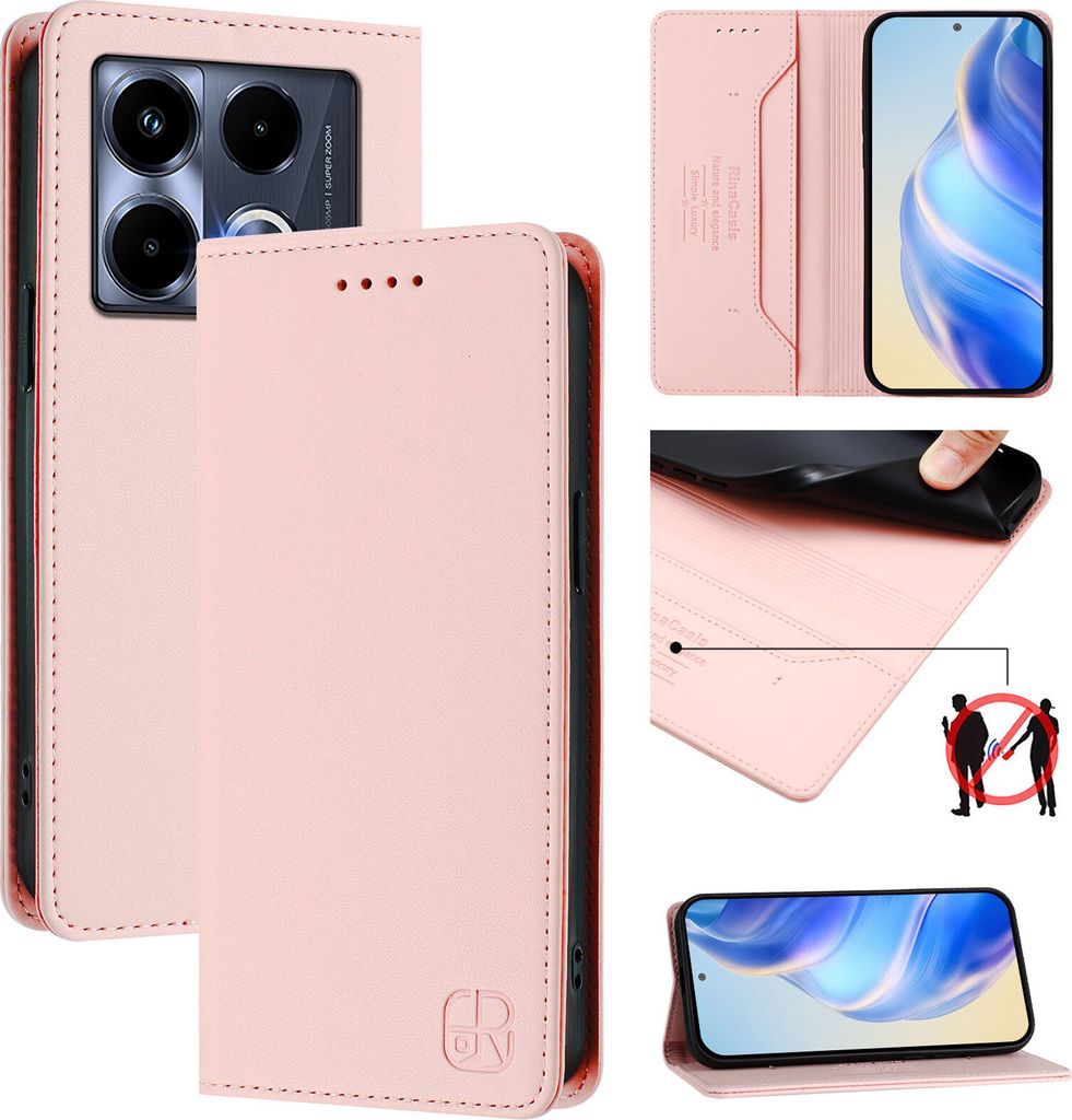 Lederhülle für Infinix Note 40 5G Hülle Flip Brieftasche Kartenfächern Ständer Schutzhülle Pink