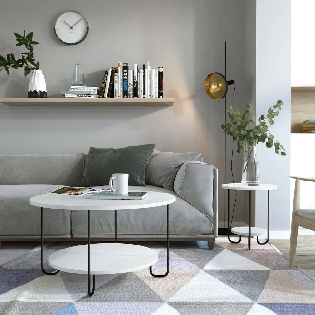 Table basse de salon carrée 80x80cm Blanc Plodio avec espace rangement - 2