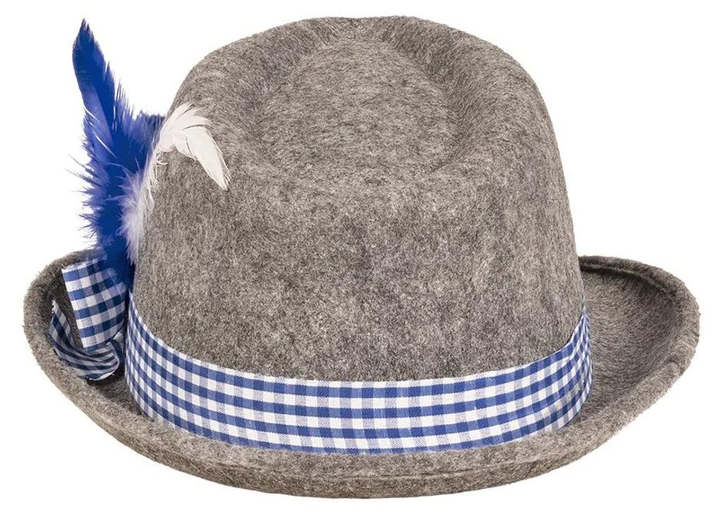 Hut Wiesn blau –   Filzhut mit Feder & Karo Band für Herren Produktbild 