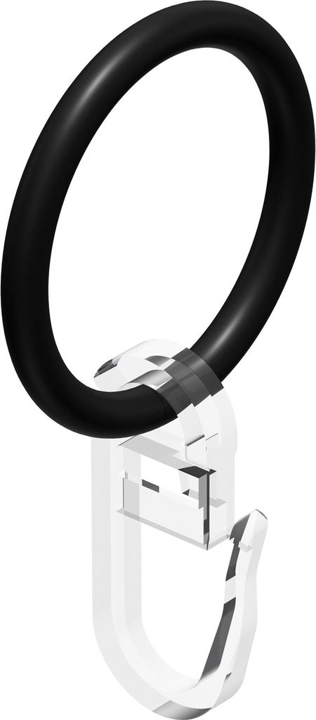 Interdeco Gardinenringe / Rundringe mit Faltenhaken für Gardinenstangen mit 16 mm Ø Schwarz, Pack. 24 Stück