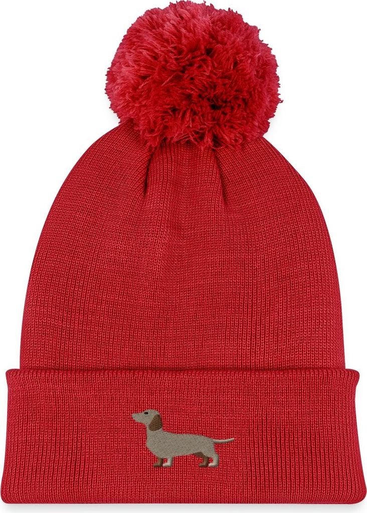 Spreadshirt Dackel Stickerei Kinder Strickmütze mit Bommel, One size, Rot
